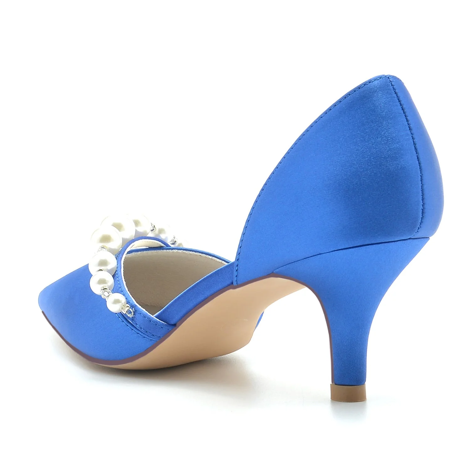 Women's Silk Satin With Pearl Closed Toe Stiletto Heel Wedding Shoes - Image 3