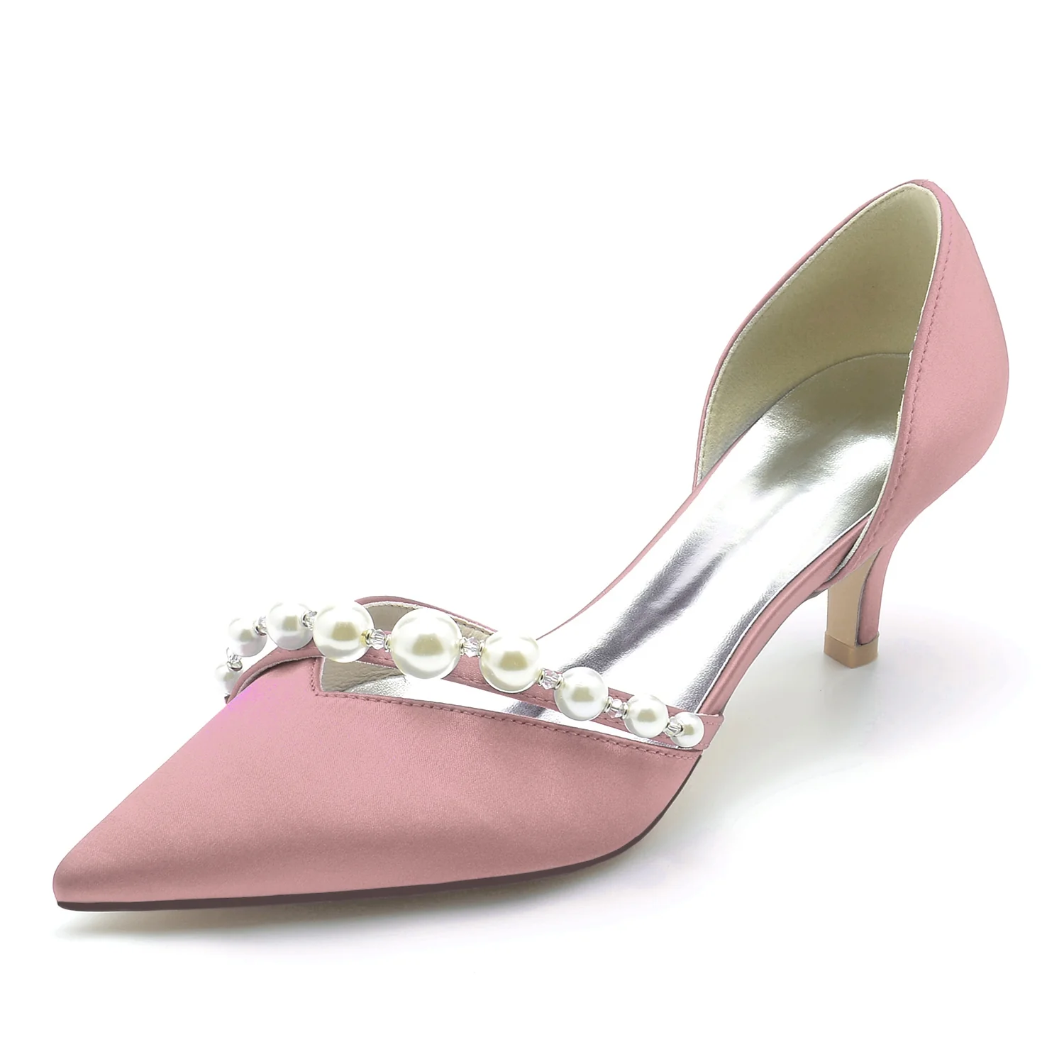 Women's Silk Satin With Pearl Closed Toe Stiletto Heel Wedding Shoes - Image 5