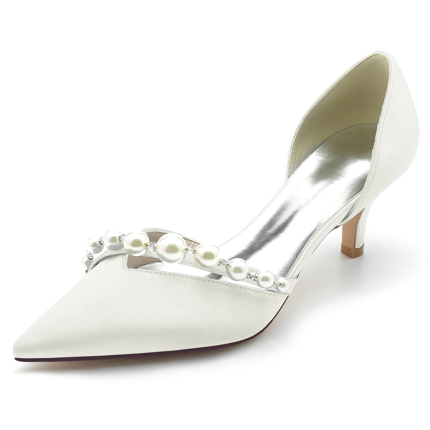 Women's Silk Satin With Pearl Closed Toe Stiletto Heel Wedding Shoes - Image 8