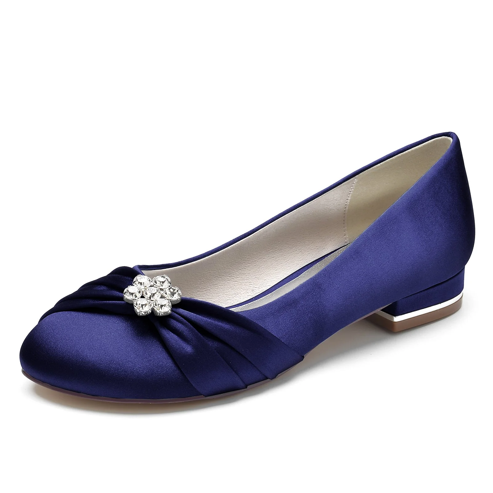 Women's Silk Satin With Pearl Flower Rhinestone Closed Toe Flat Heel Party Shoes - Image 11