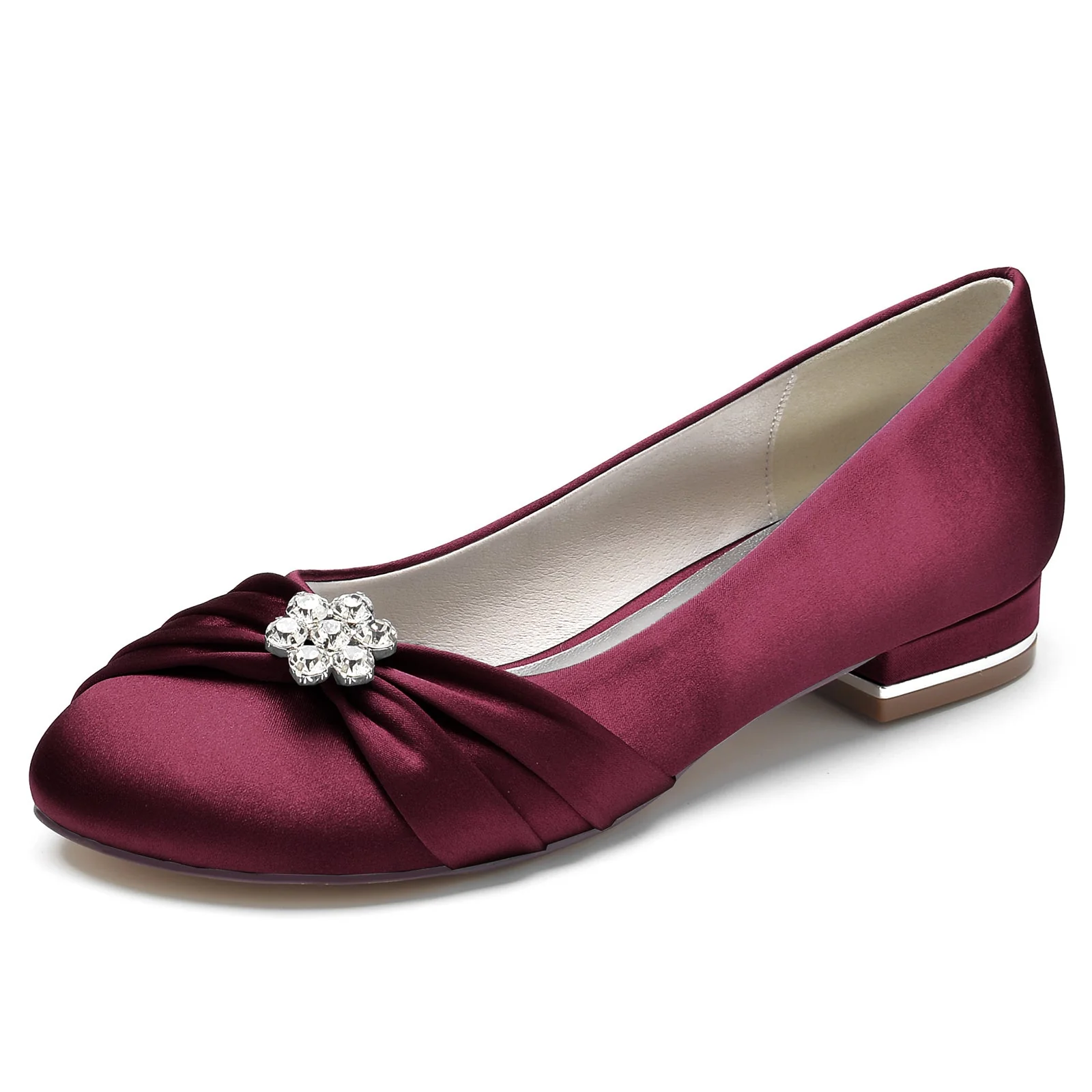 Women's Silk Satin With Pearl Flower Rhinestone Closed Toe Flat Heel Party Shoes - Image 12