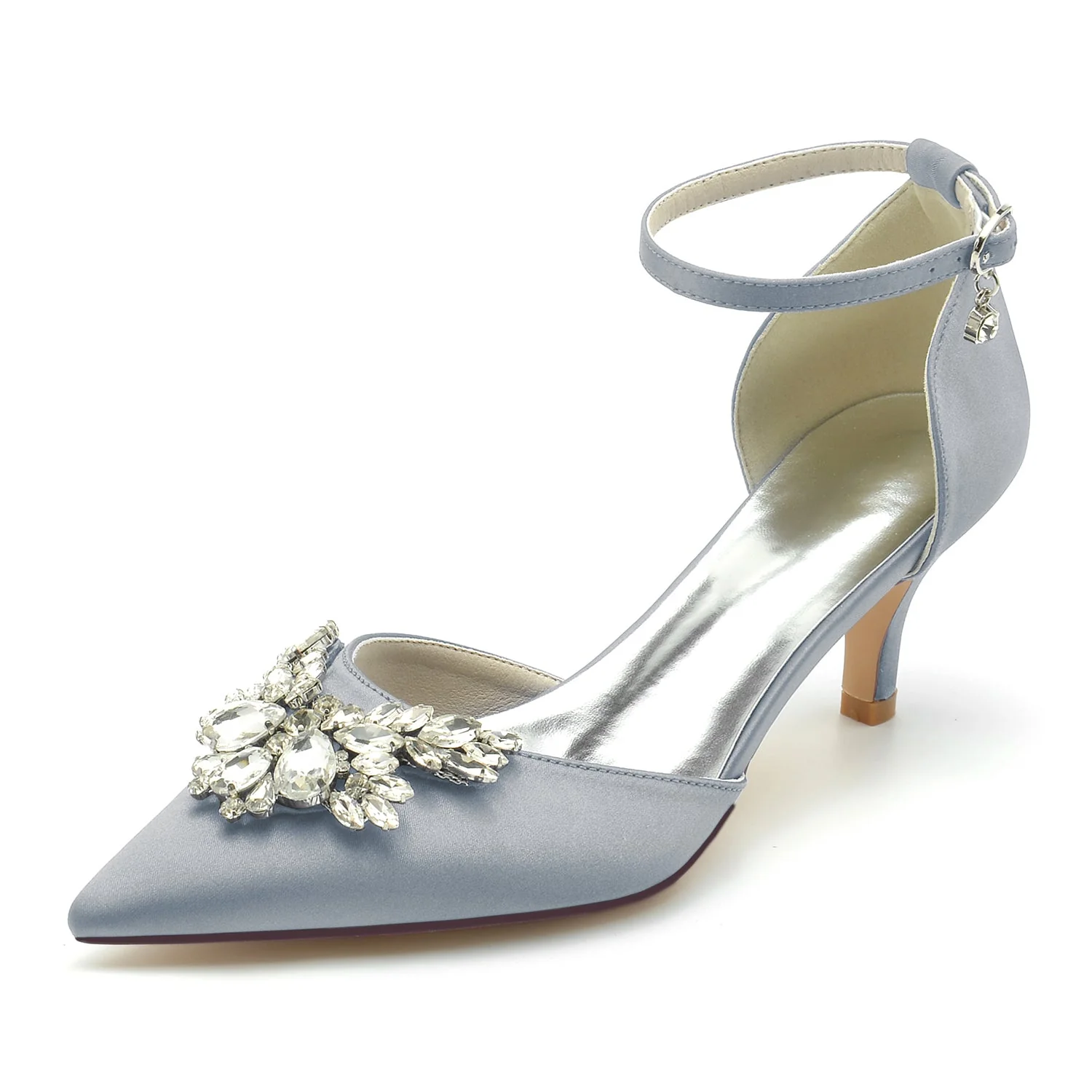 Women's Silk Satin With Rhinestone Ankle Strap Closed Toe Stiletto Heel Wedding Shoes - Image 10