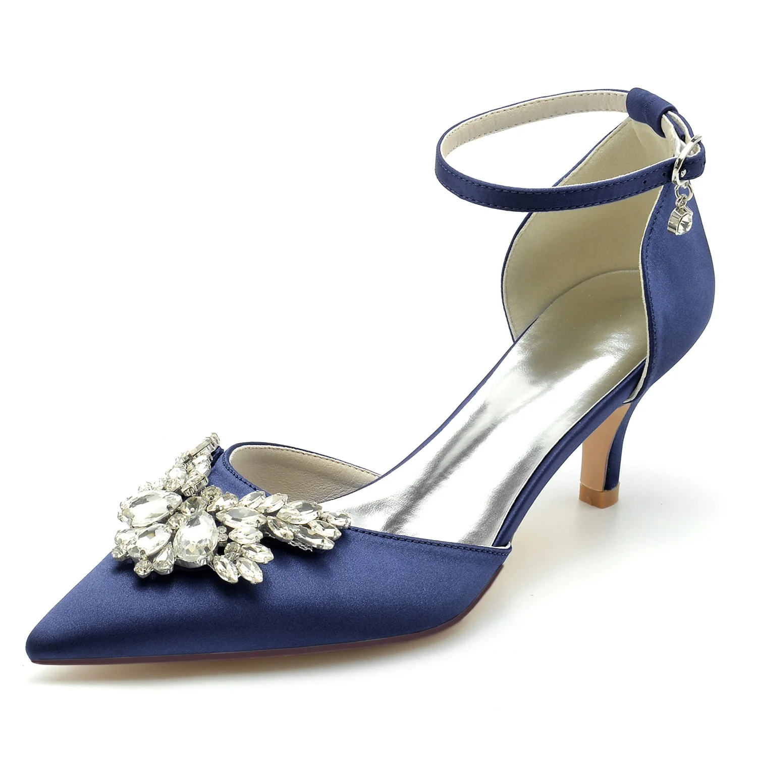Women's Silk Satin With Rhinestone Ankle Strap Closed Toe Stiletto Heel Wedding Shoes - Image 11