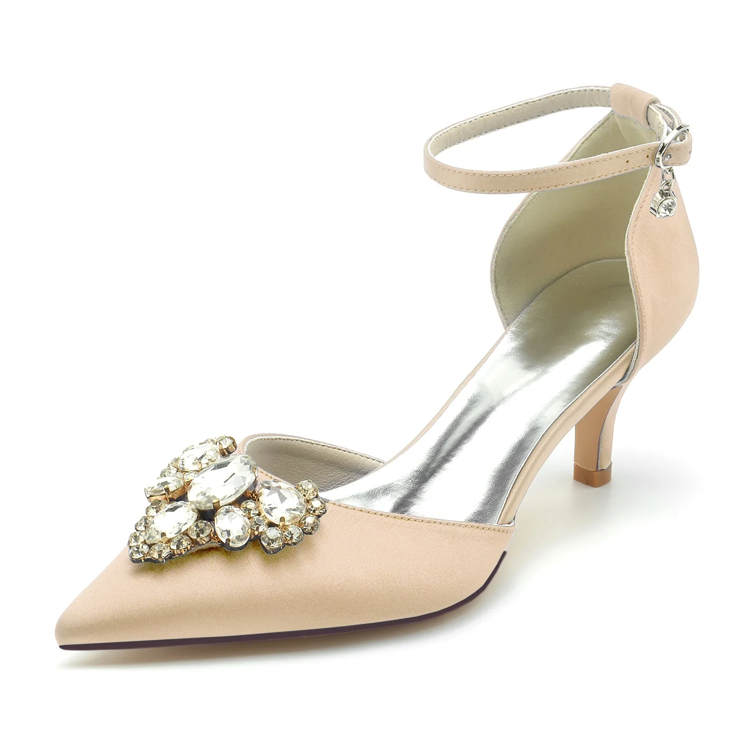 Women's Silk Satin With Rhinestone Closed Toe Ankle Strap Stiletto Heel Wedding Shoes - Image 8