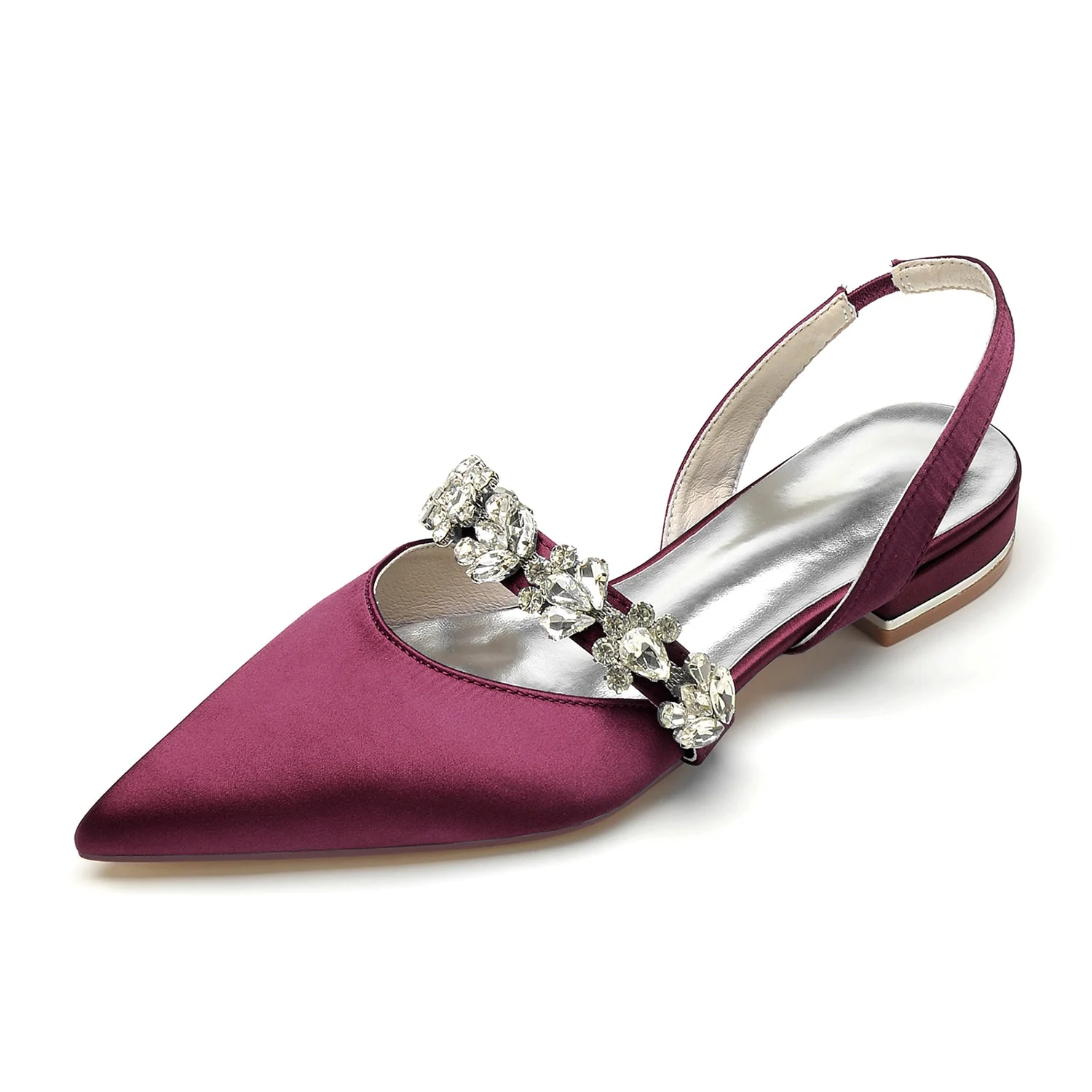 Women's Silk Satin With Rhinestone Closed Toe Flat Heel Evening Shoes - Image 12