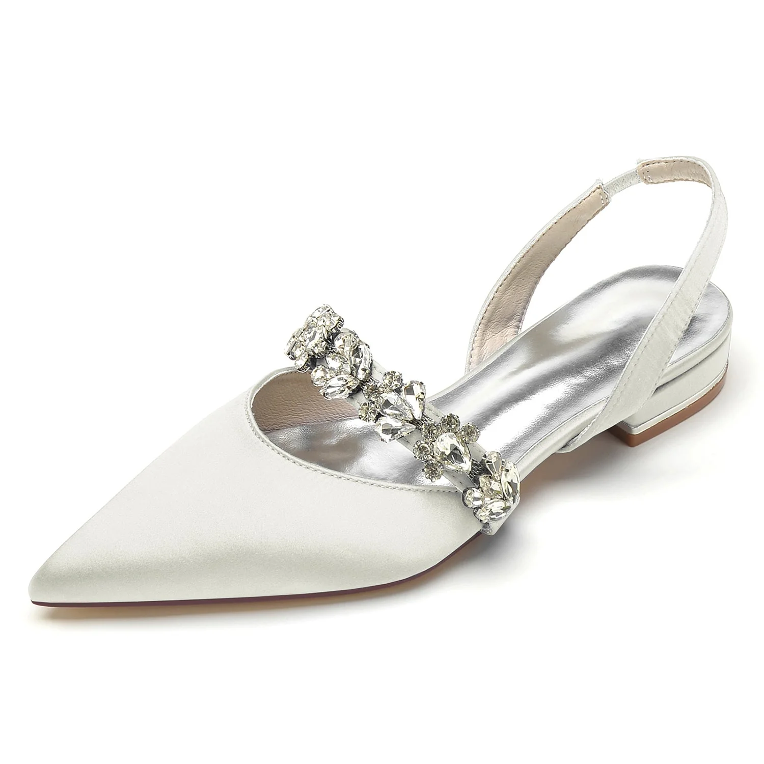 Women's Silk Satin With Rhinestone Closed Toe Flat Heel Evening Shoes - Image 8