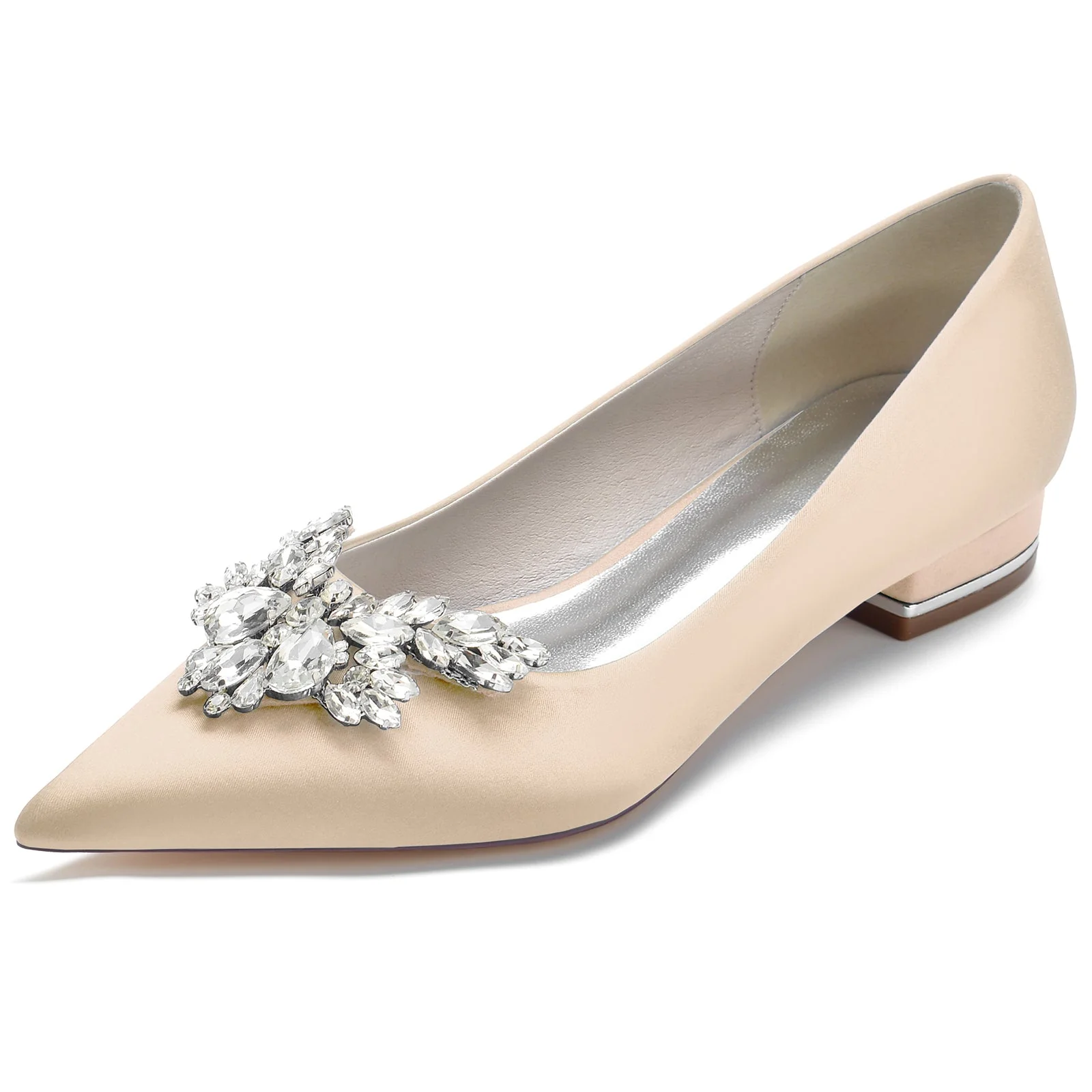 Women's Silk Satin With Rhinestone Closed Toe Flat Heel Party Shoes - Image 9