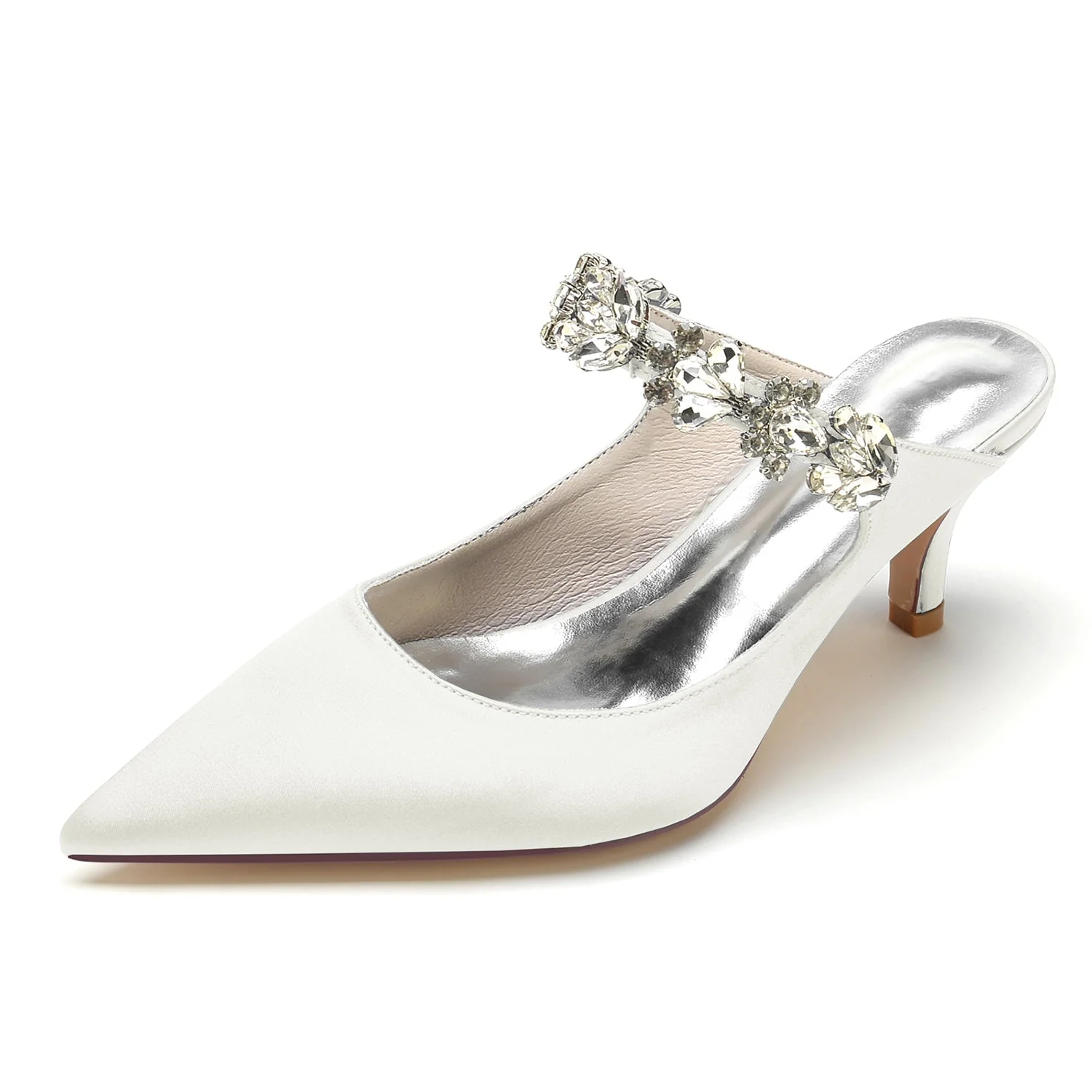 Women's Silk Satin With Rhinestone Closed Toe Stiletto Heel Party Shoes - Image 7