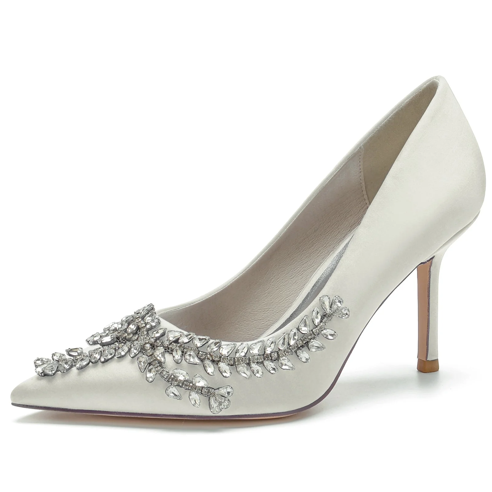 Women's Silk Satin With Rhinestone Closed Toe Stiletto Heel Wedding Shoes - Image 8