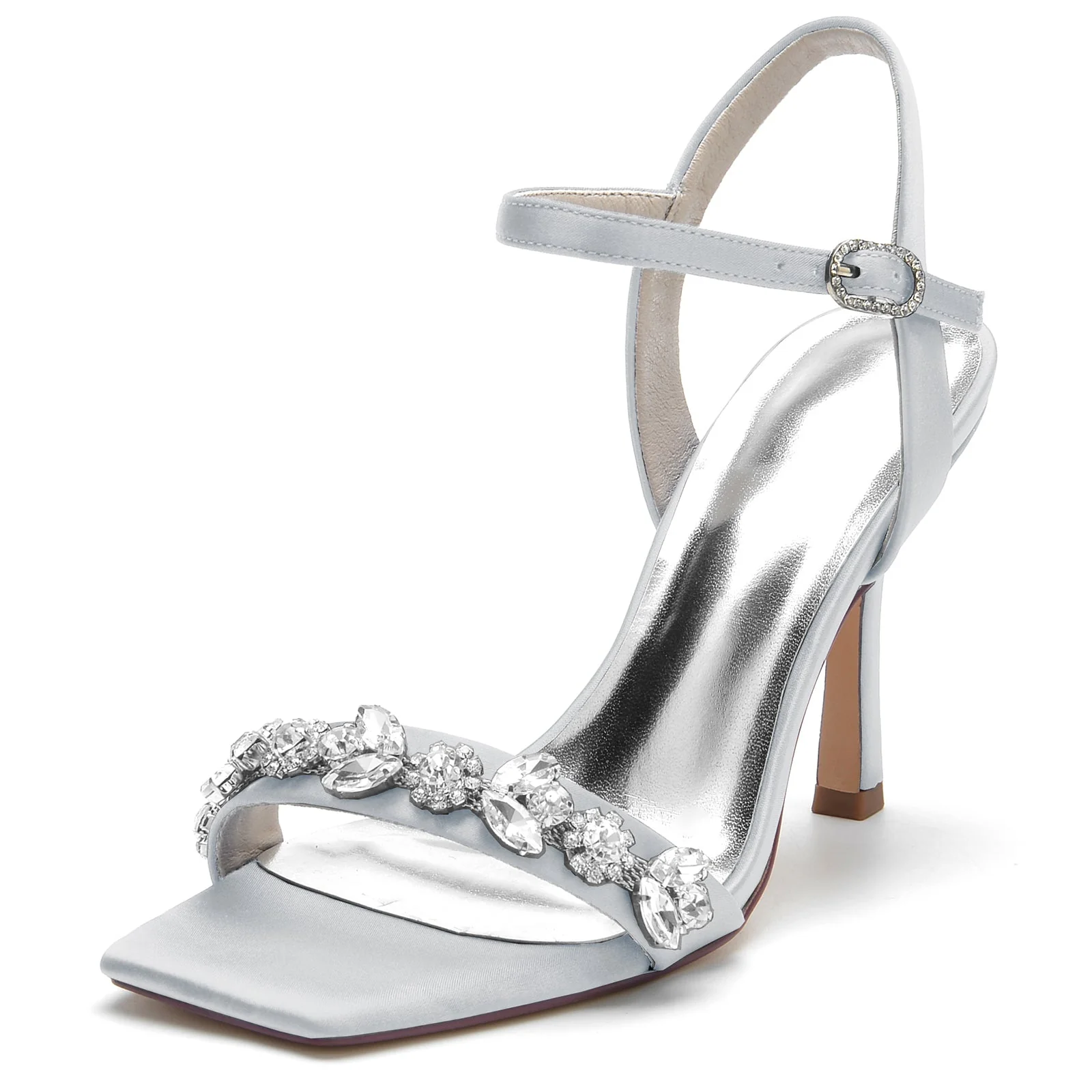 Women's Silk Satin With Rhinestone Peep Toe Ankle Strap Stiletto Heel Evening Shoes - Image 8
