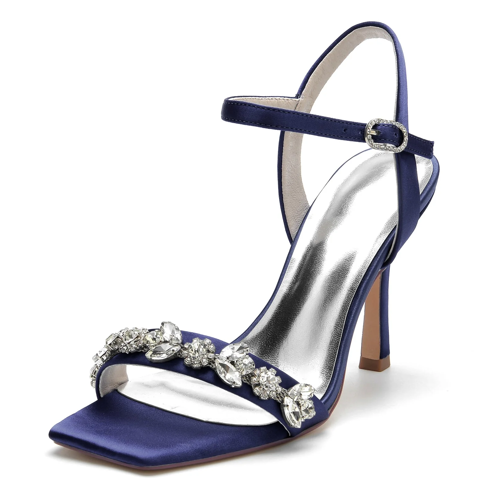 Women's Silk Satin With Rhinestone Peep Toe Ankle Strap Stiletto Heel Evening Shoes - Image 9