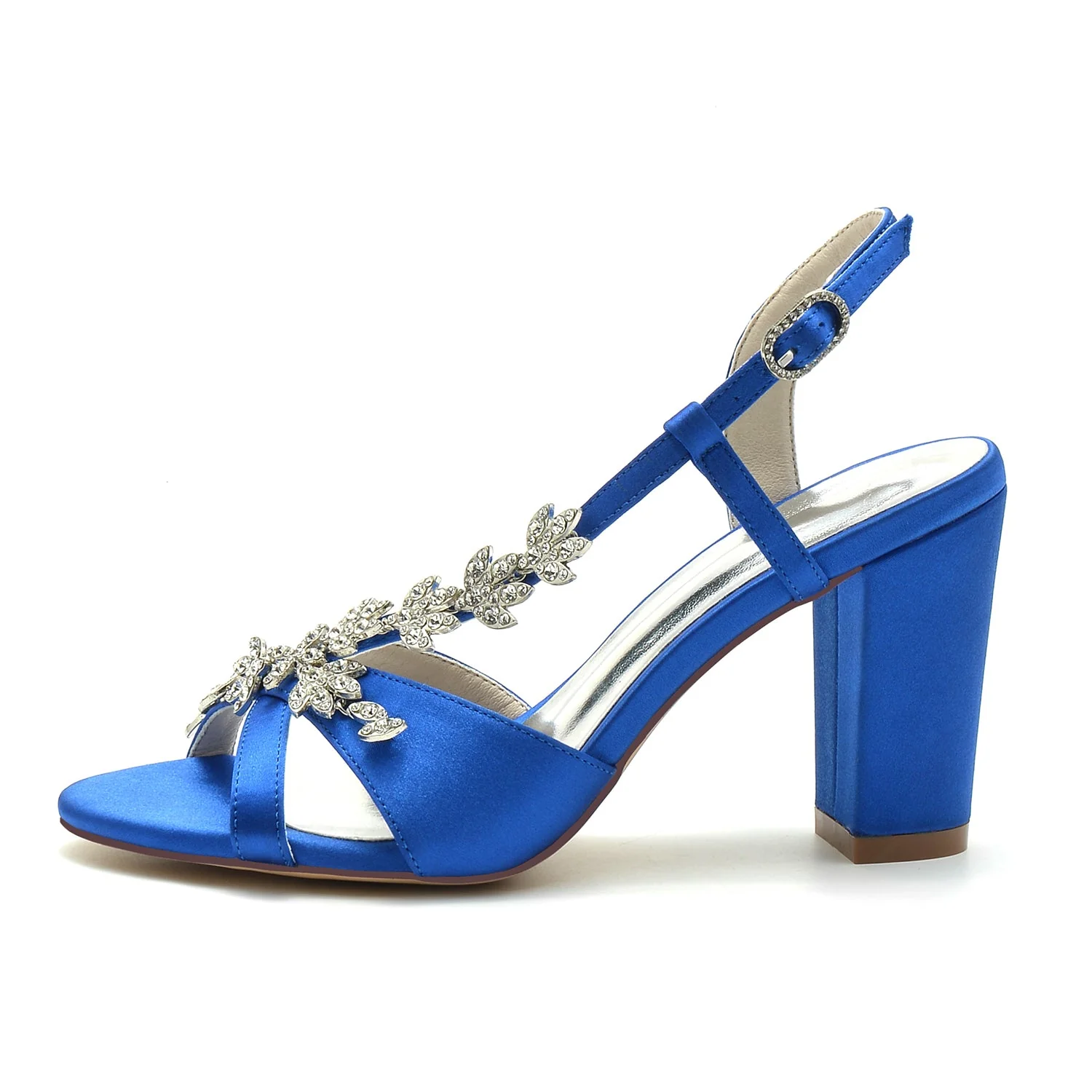 Women's Silk Satin With Rhinestone Peep Toe Chunky Heel Evening Shoes - Image 2