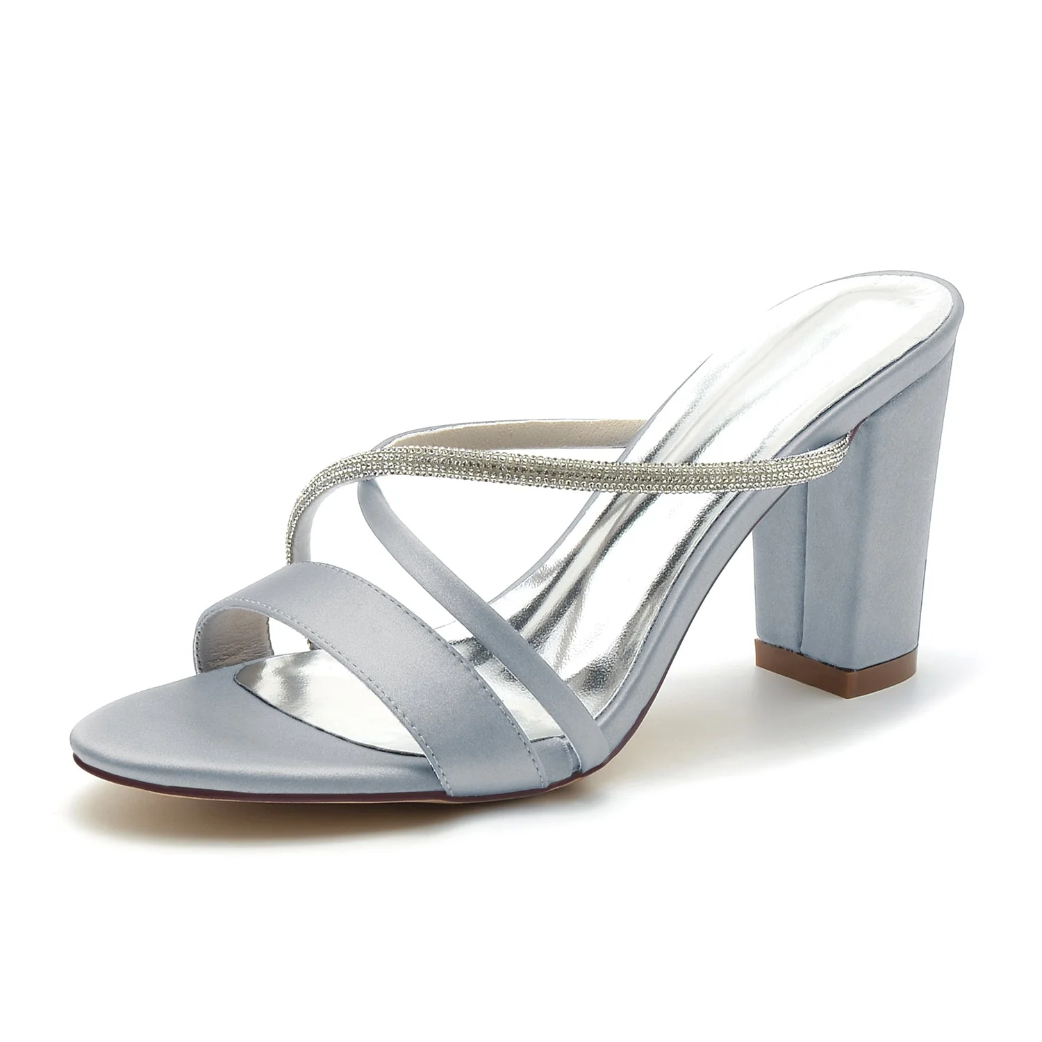 Women's Silk Satin With Rhinestone Peep Toe Chunky Heel Party Shoes - Image 9
