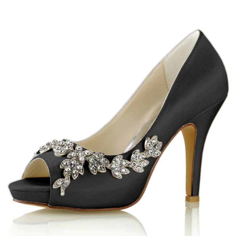 Women's Silk Satin With Rhinestone Peep Toe Stiletto Heel Evening Shoes - Image 7