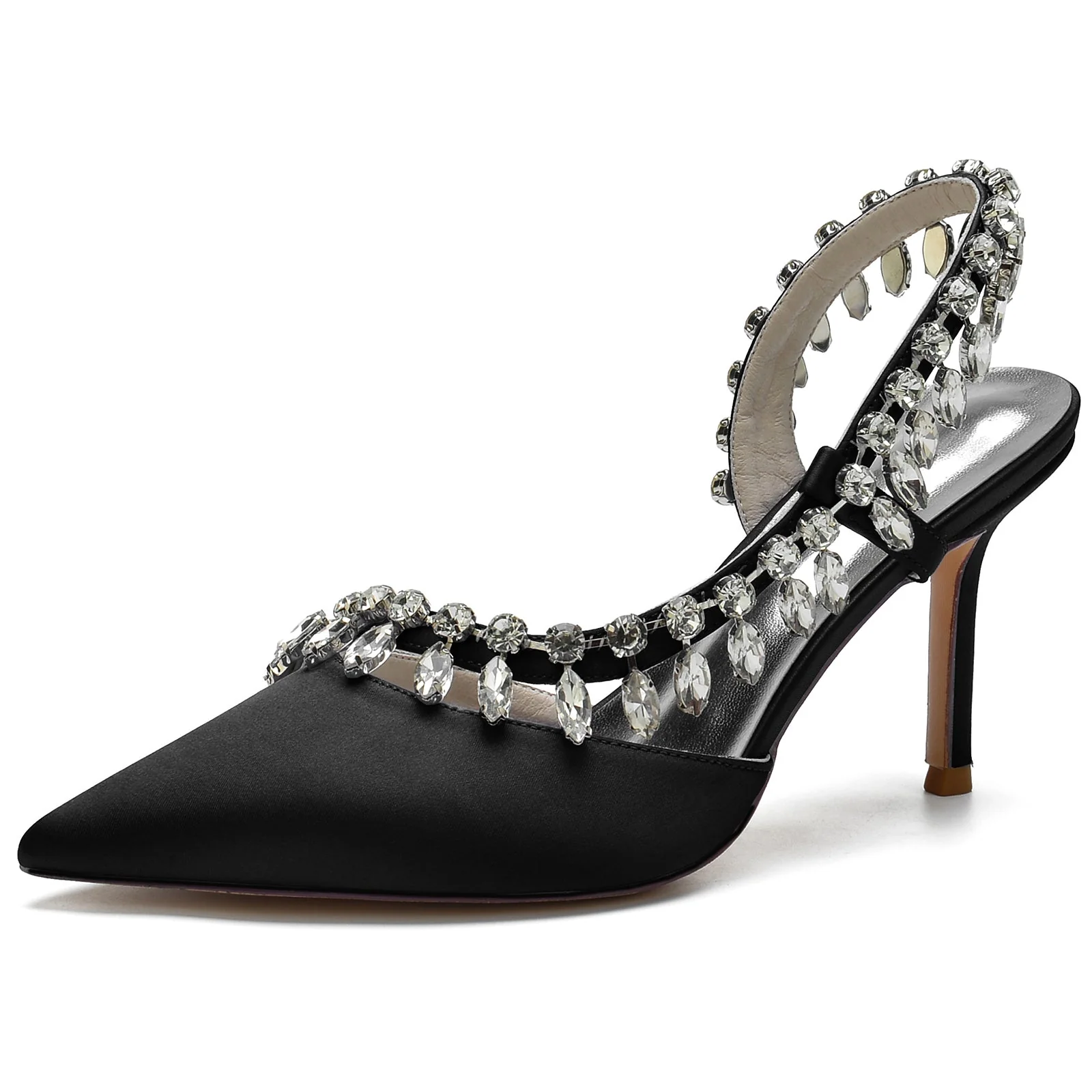 Women's Silk Satin With Rhinestone Tassel Closed Toe Stiletto Heel Party Shoes - Image 11