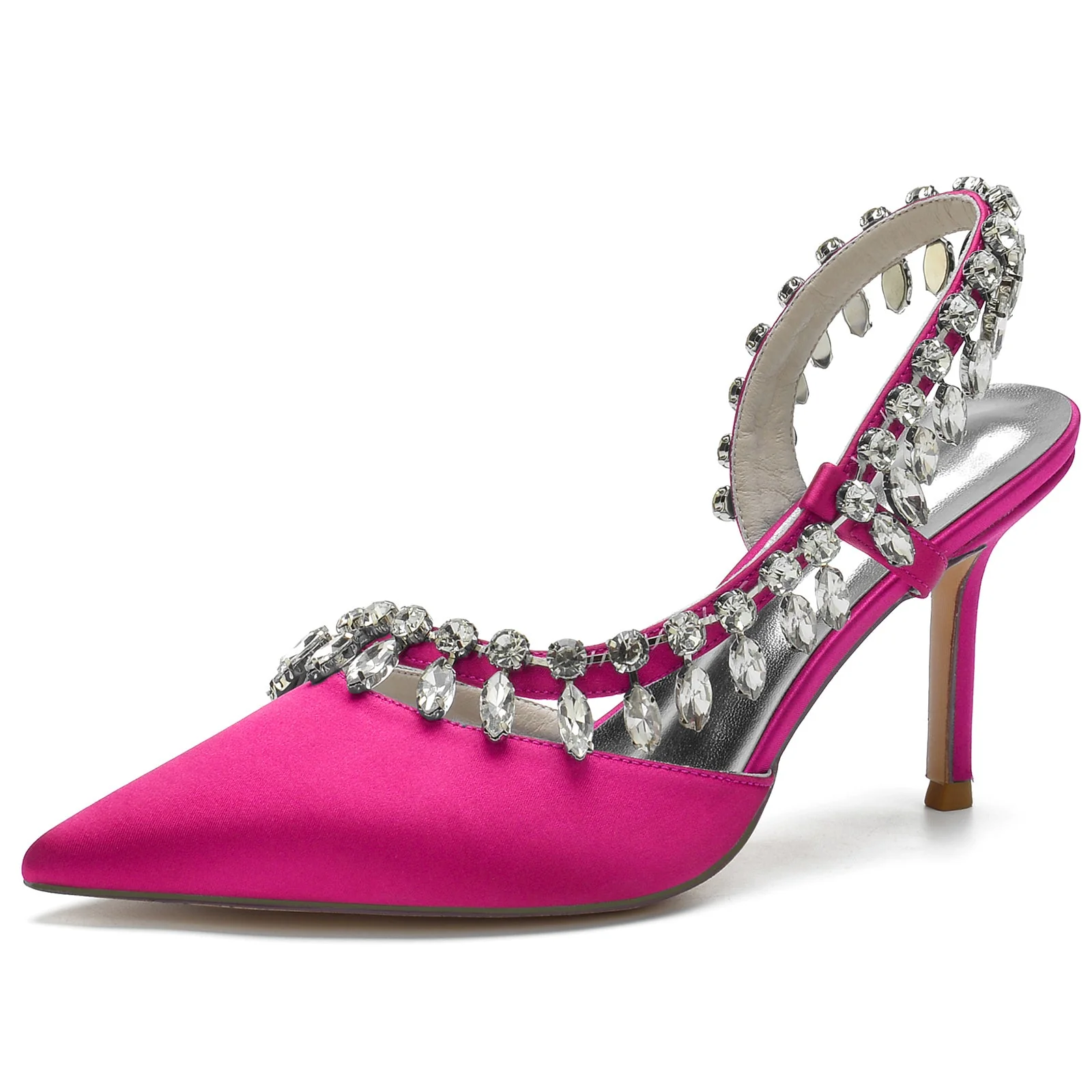 Women's Silk Satin With Rhinestone Tassel Closed Toe Stiletto Heel Party Shoes - Image 14