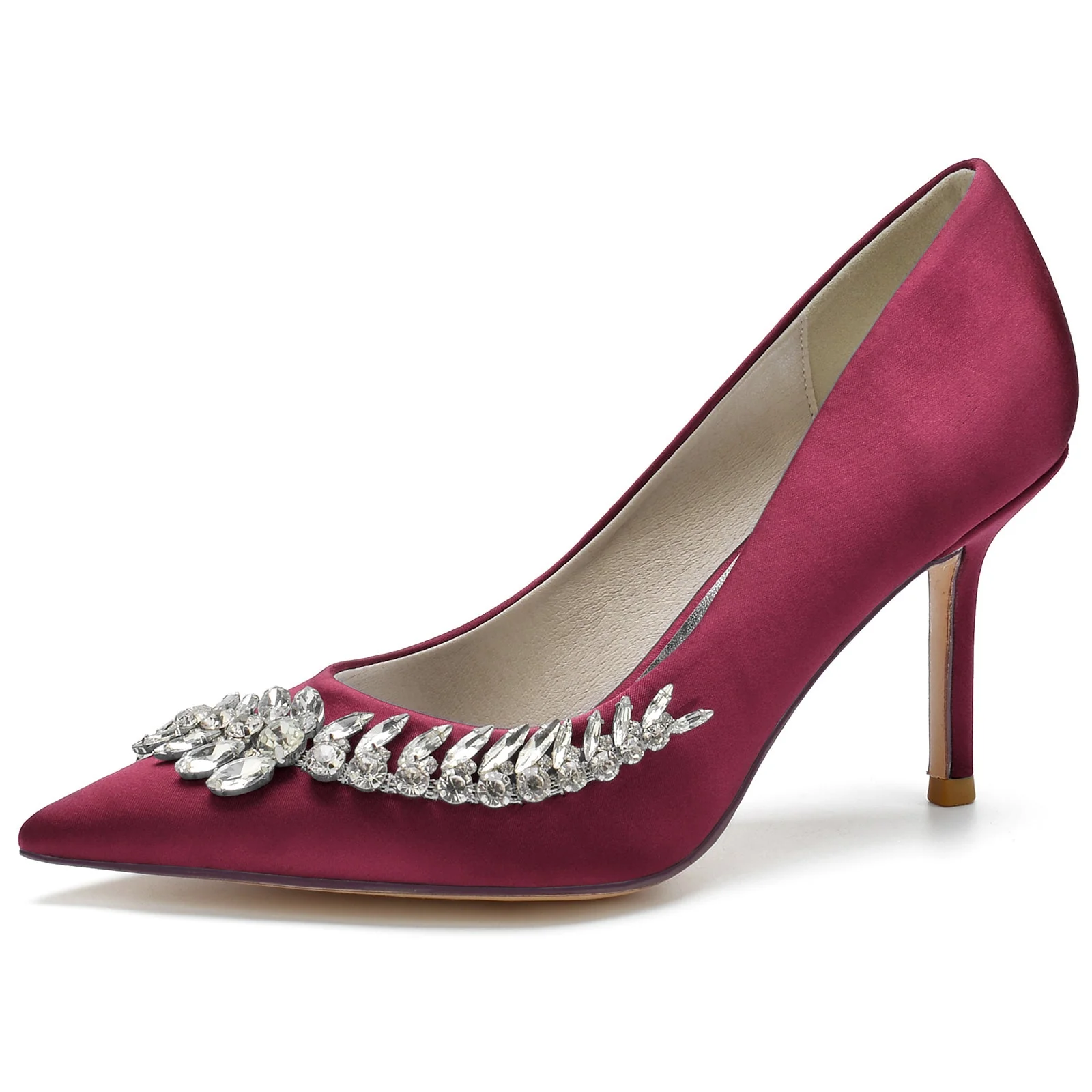 Women's Stiletto Heel Silk Satin With Rhinestone Closed Toe Evening Shoes - Image 12