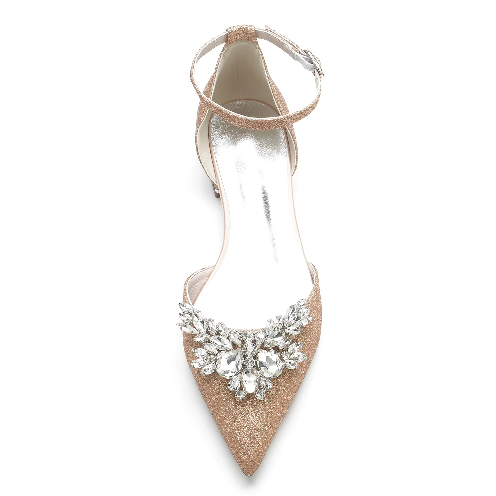 Women's Stretch Glitter With Ankle Strap Rhinestone Closed Toe Flat Heel Evening Shoes - Image 4