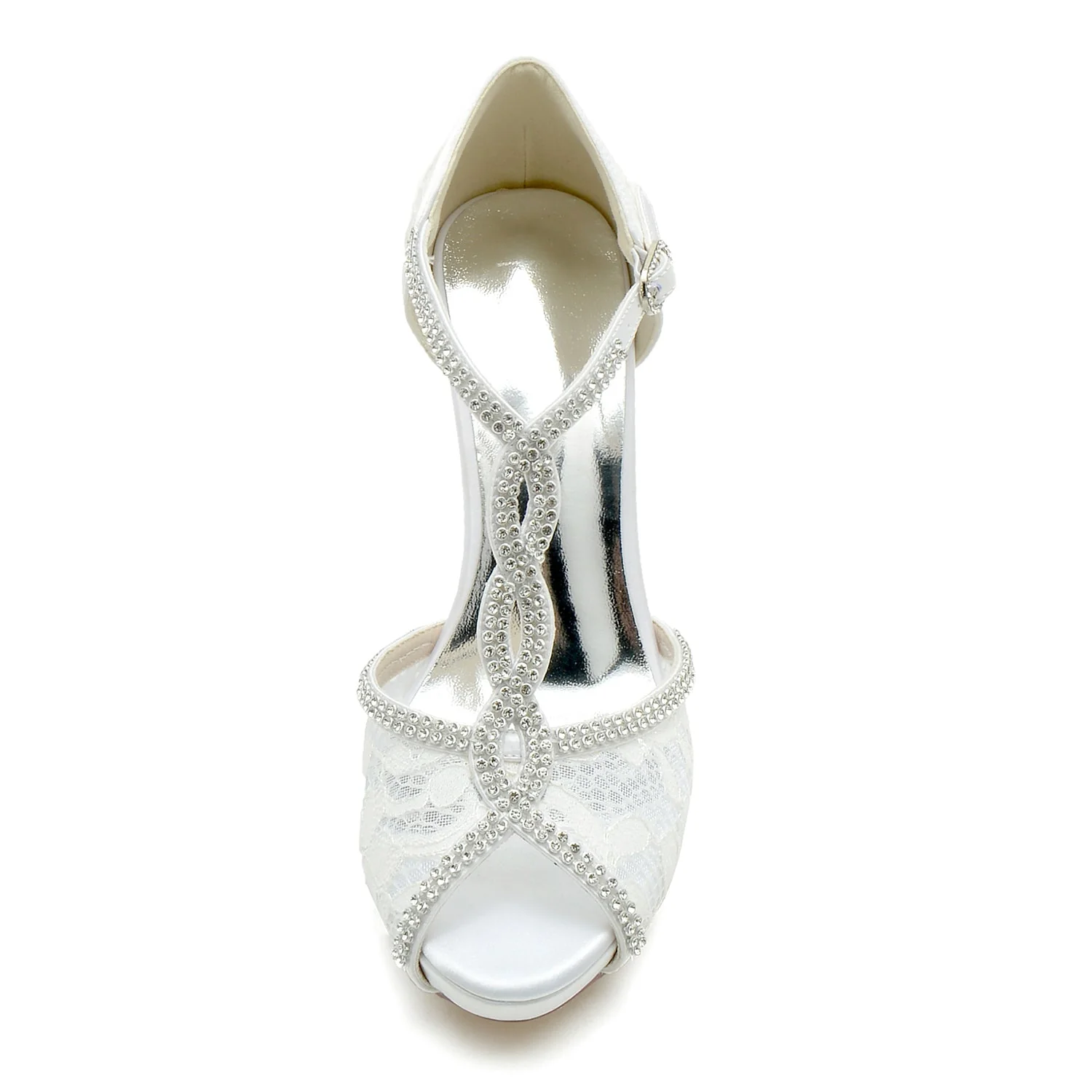 Women's Synthetic Mesh With Ankle Strap Lace Rhinestone Peep Toe Stiletto Heel Party Shoes - Image 4