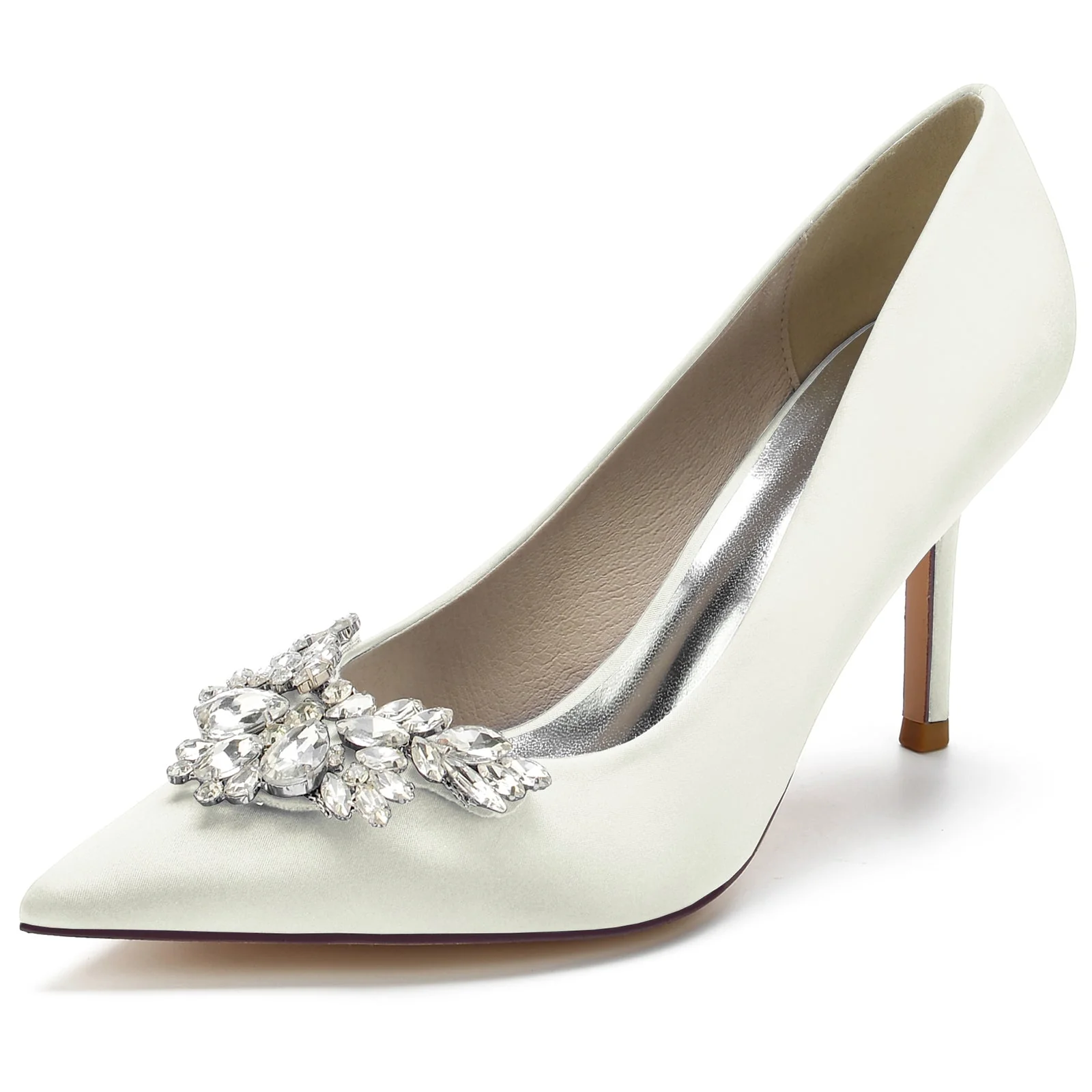 Women's With Rhinestone Silk Satin Closed Toe Stiletto Heel Evening Shoes - Image 8